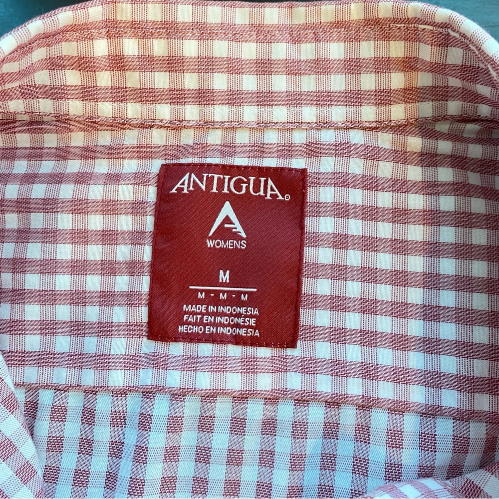 Antigua Red & White Checkered Button Down Shirt Alabama Crimson Tide size Medium - Picture 10 of 16